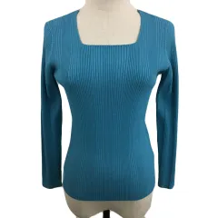 バンヤードストーム BARNYARDSTORM カットソー ニット スクエアネック プルオーバー リブ リボン 無地 長袖 0 青 緑 ブルー グリーン