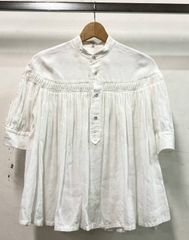 美品サイ Scye リネンタックパフスリーブブラウス 半袖 麻 白 38 uk7