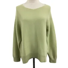 グローバルワーク GLOBAL WORK カットソー ニット プルオーバー Vネック 無地 長袖 S 黄緑 イエローグリーン