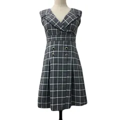 デイジーストア DAZZY STORE ワンピース フレア ミニ チェック ノースリーブ M 白 グレー ホワイト