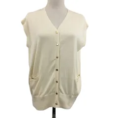 ルクールブラン le.coeur blanc ベスト ニット Vネック 無地 薄手 38 ベージュ 白 ホワイト