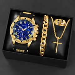 SHAARMSメンズクォーツ腕時計4点セット ネックレス・ブレスレット 