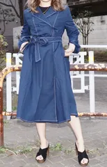 RIBBON DESIGN TRENCH COAT ONEPIECE (blue)のサムネイル