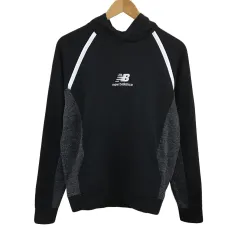 ニューバランス NEW BALANCE パーカー スウェットフーディー プルオーバー スポーツウェア ロゴ 刺繍 切替 長袖 S 黒 グレー ブラック