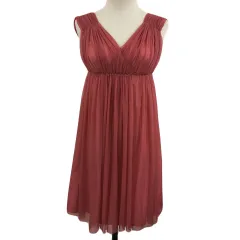 ストロベリーフィールズ STRAWBERRY-FIELDS ワンピース フレア ミニ 無地 ナイロン ノースリーブ ピンク