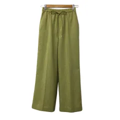 グリーンレーベルリラクシング ユナイテッドアローズ green label relaxing パンツ ワイド ストレート ロング ドロスト ウエストゴム イージー センタープレス 無地 34 黄緑 黄 イエローグリーン イエロー