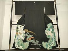 平和屋着物●本場大島紬　流水花文　黒地　正絹　逸品　未使用　AABH4656fy 平和屋着物○本場大島紬 流水花文 黒地 正絹 逸品 未使用 AABH4656fy