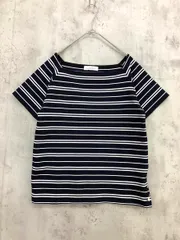 green label relaxing グリーンレーベルリラクシング ユナイテッドアローズ ボーダー スクエアネック 裾ボタン カットソー 紺 ■◆ レディース