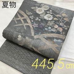 超美品 正絹 袋帯 夏帯 夏物 着物 和装 現代 グレー 薄紫 紫 銀 433 