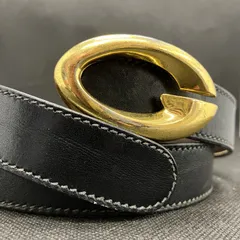 GUCCI　グッチ　ベルト　レザー　ゴールド金具　ブラック系　255