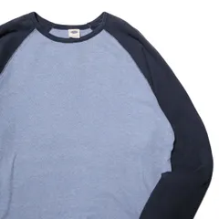 00's オールドネイビー クルーネック ラグラン コットン サーマル Tシャツ (L) 紺×水色杢 無地 ロンT 00年代 旧タグ ギャップ OLD NAVY アメリカ古着 USED ビンテージ ヴィンテージのサムネイル