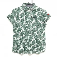 【超美品】キャロウェイ レッドレーベル 半袖ポロシャツ 白×グリーン リーフ柄 胸ロゴ刺しゅう レディース L ゴルフウェア Callaway