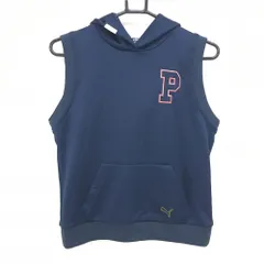 【超美品】プーマ フード付ベスト ネイビー×ピンク ロゴ刺しゅう レディース M ゴルフウェア PUMA