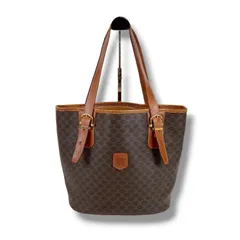 セリーヌ　CELINE バケツ型　トートバッグ　セミショルダーバッグ　マカダム柄　ブラウン　PVCレザー　トリオンフ
