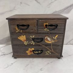 美品】会津桐工芸 小箪笥 2段 蒔絵 小引き出し 昭和レトロ 桐たんす
