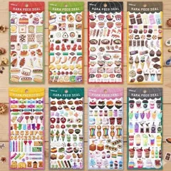 【8種セット】3D 立体 ぷっくり ぷくぷく シール 食べ物 モチーフ 弁当 和菓子 おにぎり パン アイス 抹茶 お肉 交換 はらぺこ