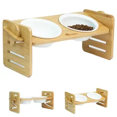 猫 犬食器 ペット食器 dish エサ台 エサ皿 餌入れ ご飯皿 フードボウル セラミックボウル 食べやすい 高さ調整可能 15°傾斜+水平アップグレードした新規餌台 (40＊16＊16cm)mi