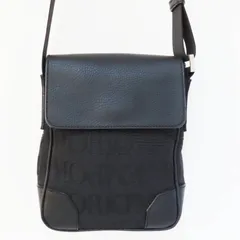 S02-k078 EMPORIO ARMANI エンポリオアルマーニ ロゴ総柄 キャンバス/レザ― ショルダーバッグ ブラック