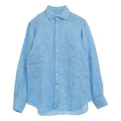 ロロピアーナ Loro Piana リネンシャツ 麻100% ロゴボタン ブルー