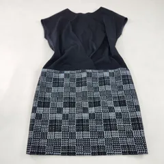 美品 23区 ワンピース 切替デザイン 総柄 バックジップ ブラック グレー 38(M) M・L相当