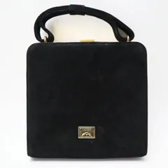 MOSCHINO モスキーノ スエード がま口 クラッチ ミニハンドバッグ ミニポーチ ブラック/ゴールド S07-k029