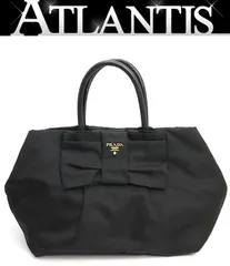 プラダ PRADA リボン ハンドバッグ ナイロン×レザー 黒 【74513】