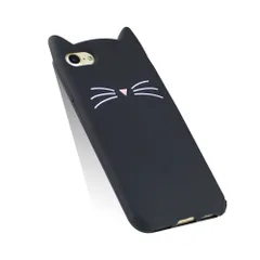 【新着商品】スマホケース 対応 iPhone6ケース iPhone6s ケース シリコン かわいい 耐衝撃 傷防止 レンズ保護 猫 キャラクター ソフト 軽量 (ブラック)