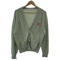 【中古】　Burberrys　カーディガンセーター　長袖　ニット　Vネック　フルボタン　無地　ワンポイント　刺しゅう　スコットランド製　古着　/1585