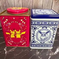 ポケモンセンター限定 ピカチュウ＆イーブイ クッキー缶 空き缶 バレンタイン ハートデザイン缶  2点セット