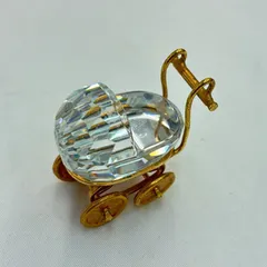 N【ヴィンテージ】SWAROVSKI スワロフスキー　ベビーカー　乳母車　置物　クリスタル