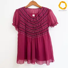 #snc ユーバイウンガロ U by ungaro カットソー チュニック 40 ボルドー シースルー ギャザー 半袖 スパンコール レディース [999586]のサムネイル