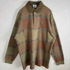 LACOSTE チェック柄 長袖ポロシャツ スペイン製 ワンポイントロゴ ビッグサイズ