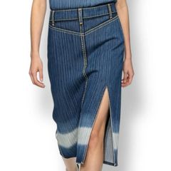 新品同様 ISSEY MIYAKE イッセイミヤケ PLEATS PLEASE プリーツプリーズ スカート デニムプリント ブルー サイズ3