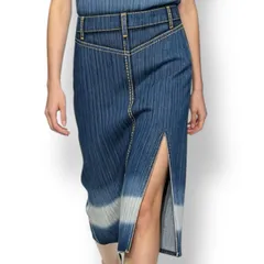 新品同様 ISSEY MIYAKE イッセイミヤケ PLEATS PLEASE プリーツプリーズ スカート デニムプリント ブルー サイズ3のサムネイル