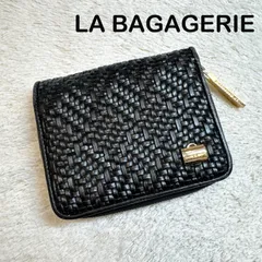 LA BAGAGERIE ラバガジェリー 二つ折り財布 レザー 編み込み ブラックのサムネイル