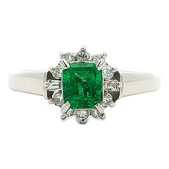 0.44ct 0.17ct エメラルド ダイヤモンド リング 指輪 Pt900-4.7g 12.5