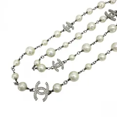 シャネル ネックレス レディース ココマーク ロングネックレス アクセサリー CHANEL フェイクパール  ラインストーン   A23V ホワイト 白 シルバー 約91.4g 美品 2023年【中古品】