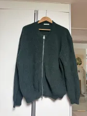 ZARA 濃い緑色 ニット ジップアップ カーディガン