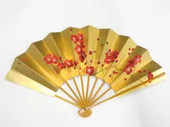 【一輝堂】和装小物 和雑貨 未使用 舞扇子 作家物 落款入 紅白梅 美品 26w04-5054のサムネイル
