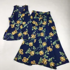 ケンゾー ワンピース セットアップ　花柄　マキシ丈 KENZO ノースリーブ ベスト スカート ネイビー イエロー 38(M) M・L相当