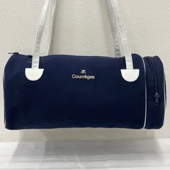 2363　Courreges　クレージュ　トートバッグ　ボストンバッグ　ネイビー　紺　ホワイト　白　レディース　キャンバス　シンプル　きれいめのサムネイル