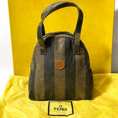 FENDI ペカン ストライプ PVC レザー ミニハンドバッグ オールド ヴィンテージモデル ラウンドボストン型 ブラウン B0583040S