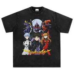 アニメ 新世紀エヴァンゲリオン プリントTシャツ メンズ ヴィンテージ加工 ストリート カジュアル ブラック15
