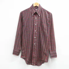L/古着 アロー 長袖 シャツ メンズ 90年代 90s ロング丈 ボタンダウン 赤他 チェック 26apr01