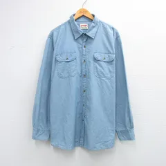XL/古着 ラングラー 長袖 シャツ メンズ 大きいサイズ ロング丈 コットン 薄紺 26apr01のサムネイル