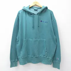 XL/古着 チャンピオン champion 長袖 スウェット パーカー メンズ ワンポイントロゴ 大きいサイズ 青緑 26apr01