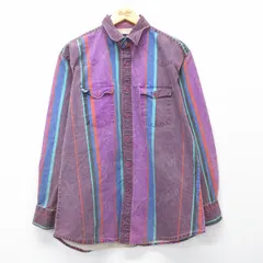 L/古着 ラングラー 長袖 ウエスタン シャツ メンズ 80年代 80s 紫他 ストライプ 26apr01のサムネイル
