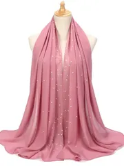 アクセサリー レディース スカーフ キャジュアルに着用できるラインストーン＆フェイクパール飾りのシフォンスカーフ