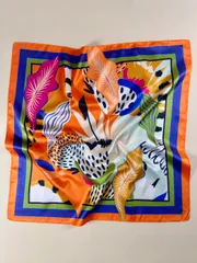 アクセサリー レディース スカーフ 1枚 女性用エレガントなトロピカルリーフ柄スカーフ、サテンのネッカチーフヘッドスカーフ、ドレスのアクセサリー