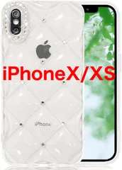 スマホケース 対応 iPhone X iPhone XS 兼用 ケース クリア かわいい キラキラ ブリンブリン 菱形 凹凸 ストーン ハードかばー 薄型 軽量 女性人気 クリア